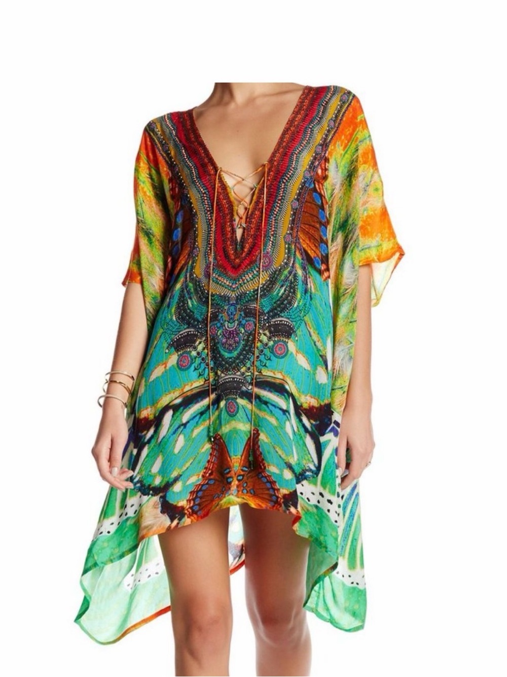 Shahida Parides Lace Up Silk Caftan Dress